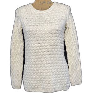 Anthropologie FIELD FLOWER Sweater XS Ivory Honeycomb Knit Long Sl Pullover